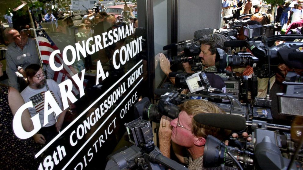PHOTO: A group of demonstrators present a letter calling for his resignation inside of Rep. Gary Condit's office in Modesto, California, on July 17, 2001.