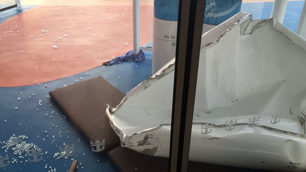 PHOTO: This image made available by Flavio Cadegiani shows damage to Royal Caribbean's ship Anthem of the Seas, Feb. 8, 2016. The ship ran into high winds and rough seas in the Atlantic Ocean forcing passengers into their cabins overnight. 