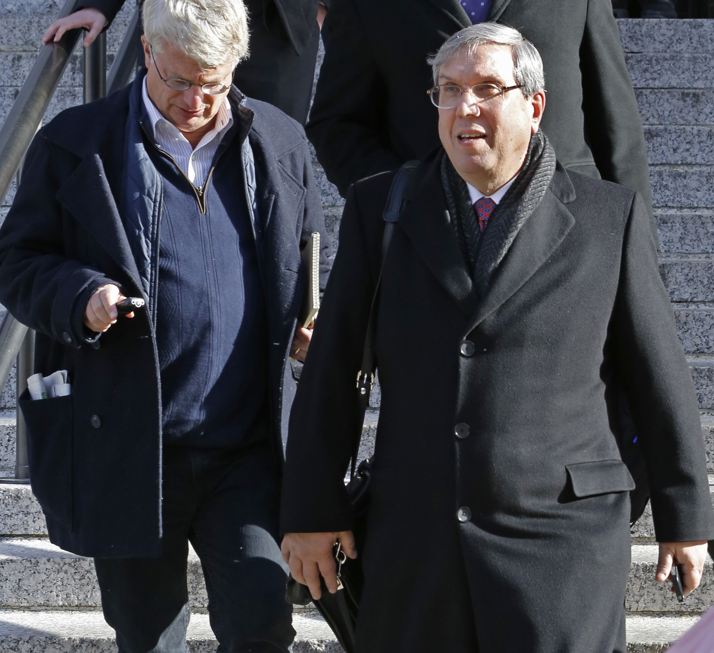 PHOTO: Attorney Jeffrey Kessler, right, who represents New England Patriots quarterback Tom Brady, leaves the 2nd U.S. District Court of Appeals, March 3, 2016, in New York.