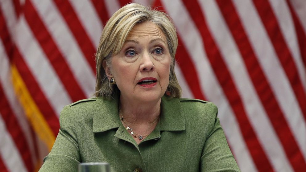 Democratic presidential candidate Hillary Clinton meets with law enforcement leaders in New York, Aug. 18, 2016. 