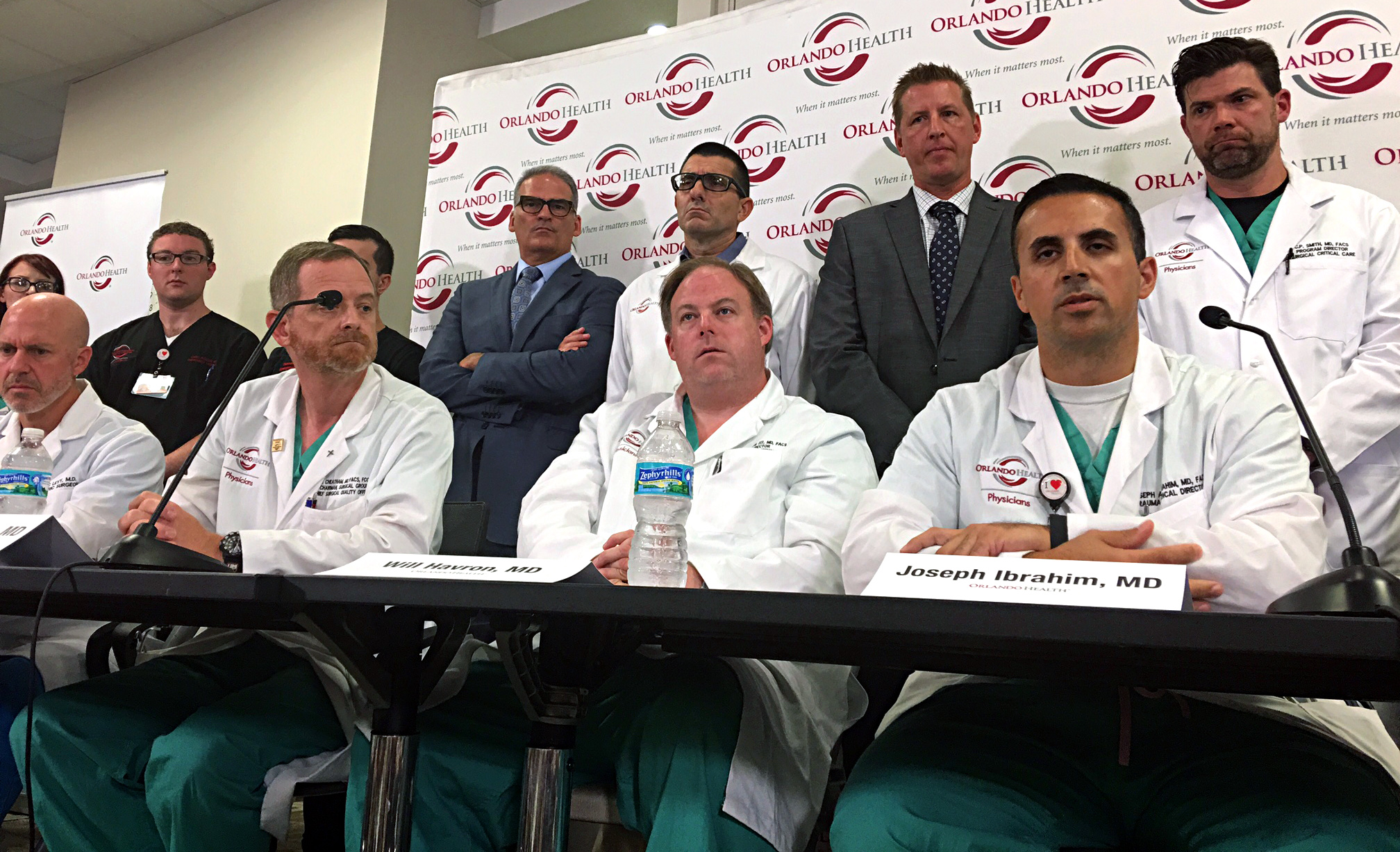PHOTO: Doctors and medical staff that treated the victims of the Pulse nightclub shooting answer questions at a news conference at the Orlando Regional Medical Center, June 14, 2016, in Orlando, Florida.