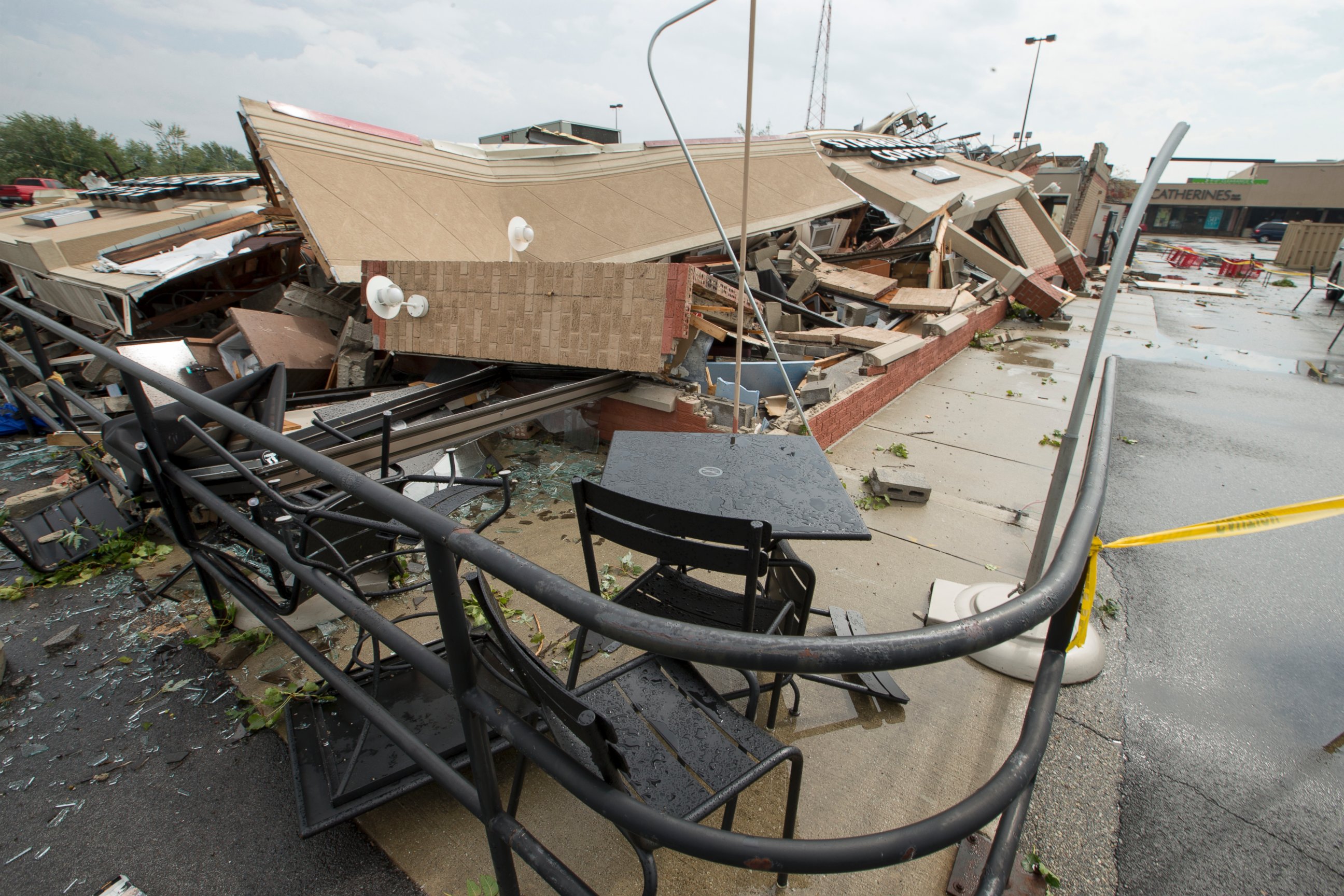 PHOTO: A Starbucks is demolished after an apparent tornado touched down in Kokomo, Indiana, Aug. 24, 2016.