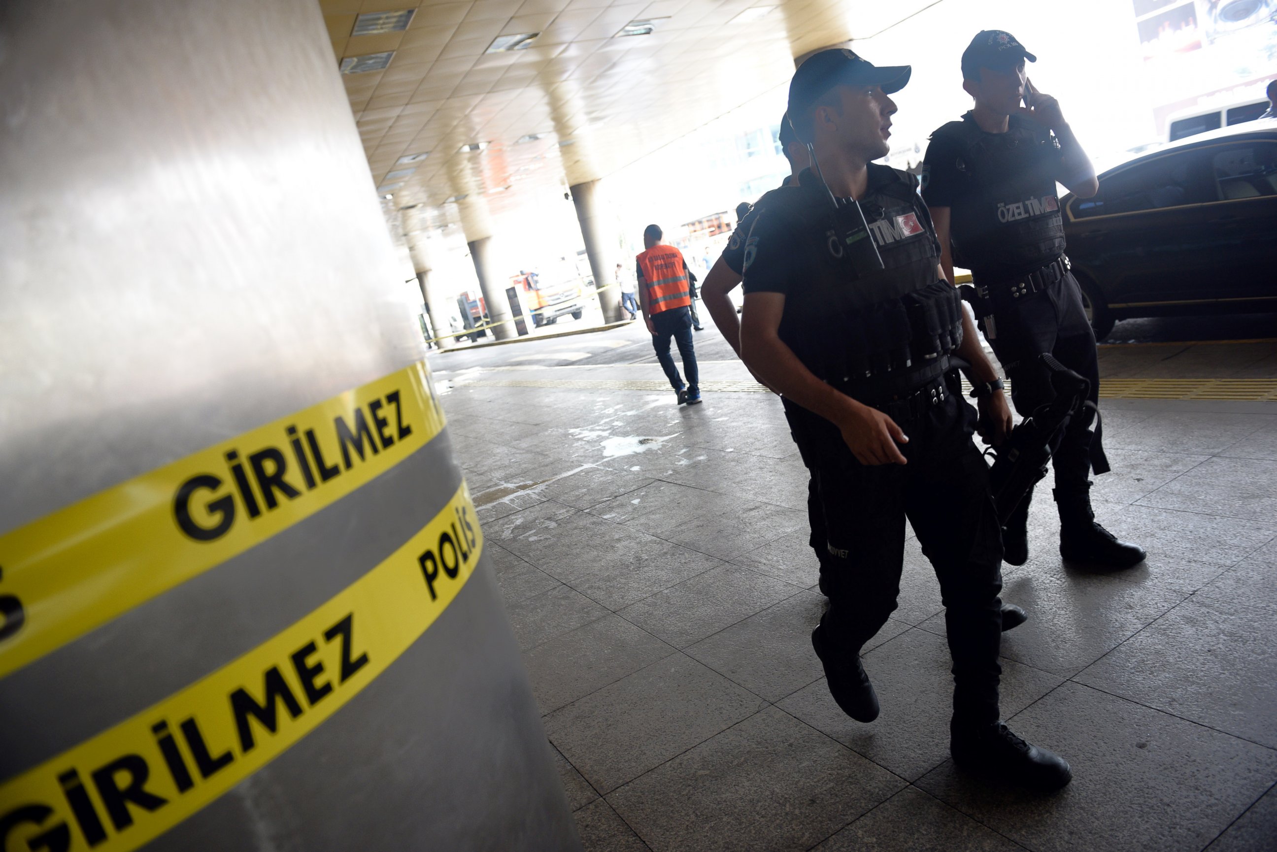 PHOTO: Security officials patrol outside Ataturk Airport in Istanbul, June 29, 2016. 
