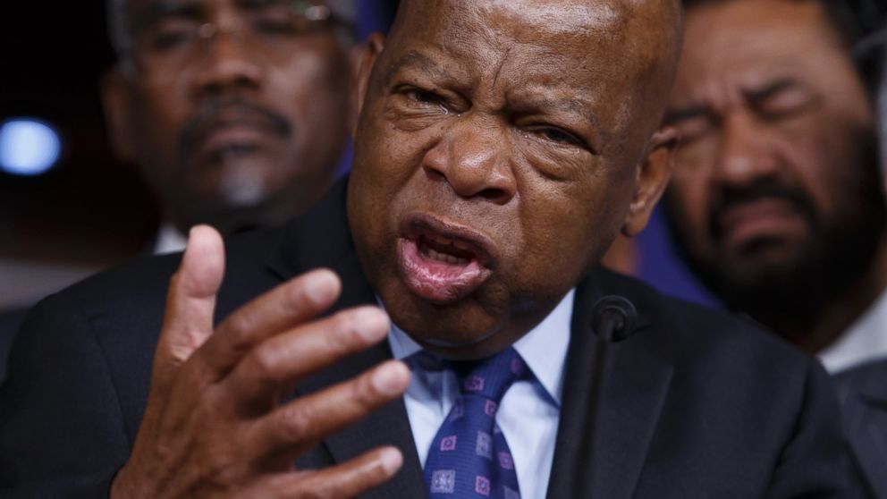 PHOTO: Civil right leader Rep. John Lewis and other members of the Congressional Black Caucus speak at a news conference, July 8, 2016, on Capitol in Washington.