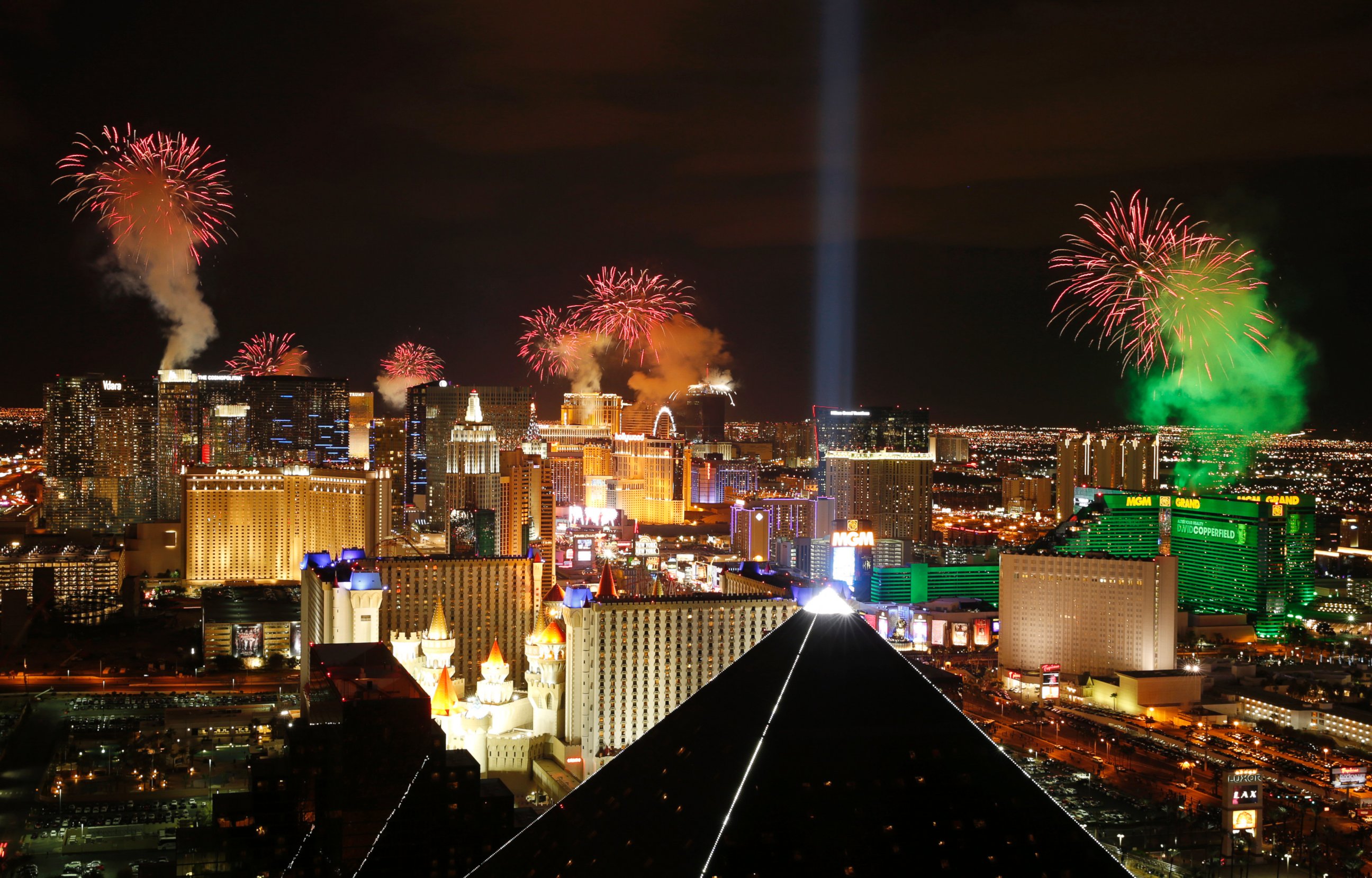 Fireworks explode above the Strip to ring in the new year Thursday, Jan. 1, 2015, in Las Vegas.