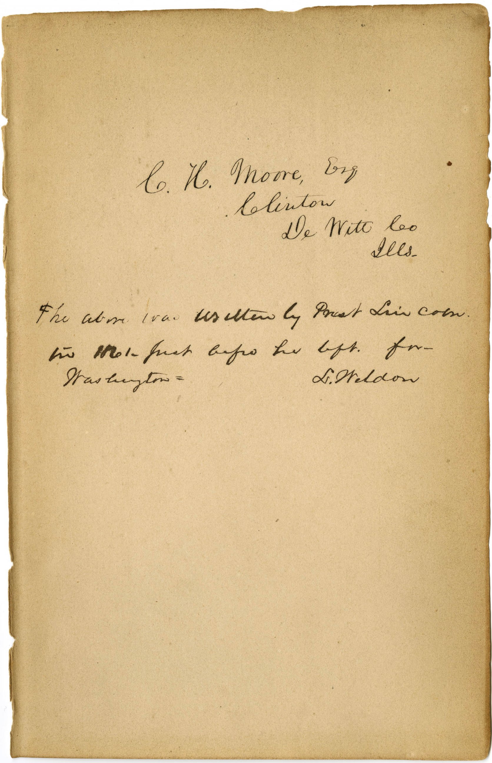 PHOTO: This undated photo provided by the Abraham Lincoln Presidential Library and Museum in Springfield, Ill., shows what historical experts say is Abraham Lincoln's handwriting they?ve found inside a tattered book.