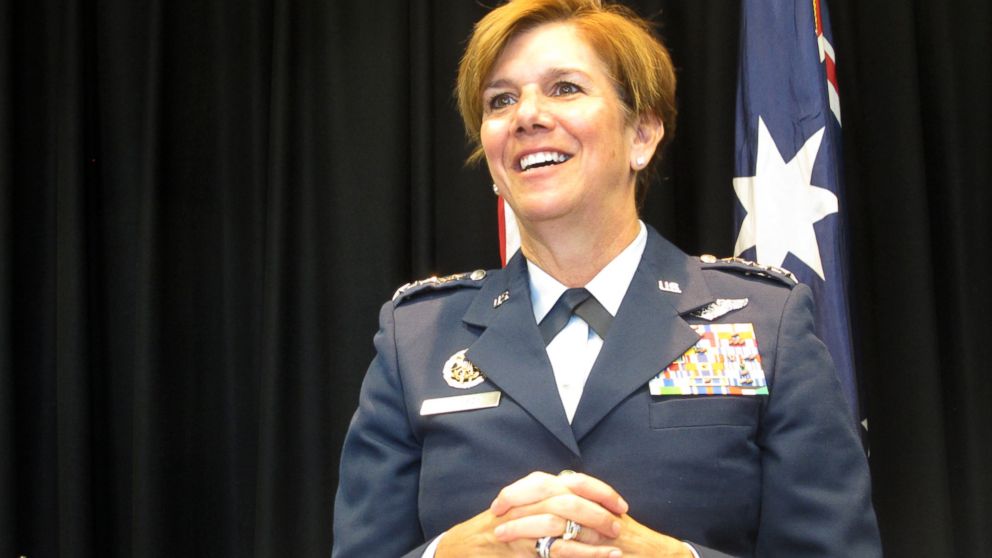 PHOTO:Gen. Lori Robinson, the commander of the Pacific Air Forces, talks to reporters, March 8, 2016, at the U.S. Embassy in Canberra, Australia.   