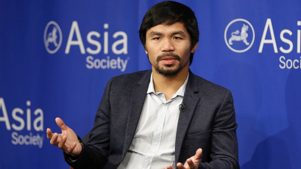 Manny Pacquiao takes questions at the Asia Society in New York in this Oct. 12, 2015 file photo.
