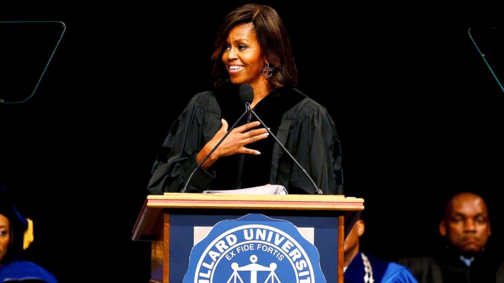 PHOTO: First lady Michelle Obama delivers the commencement address to graduates of Dillard University in New Orleans, May 10, 2014. 