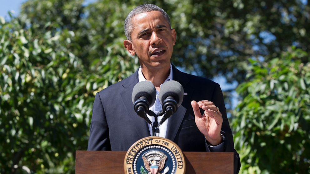 President Barack Obama makes a statement to the media regarding events in Egypt, from his rental vacation home in Chilmark Mass., on the island of Martha's Vineyard, on Aug. 15, 2013. 