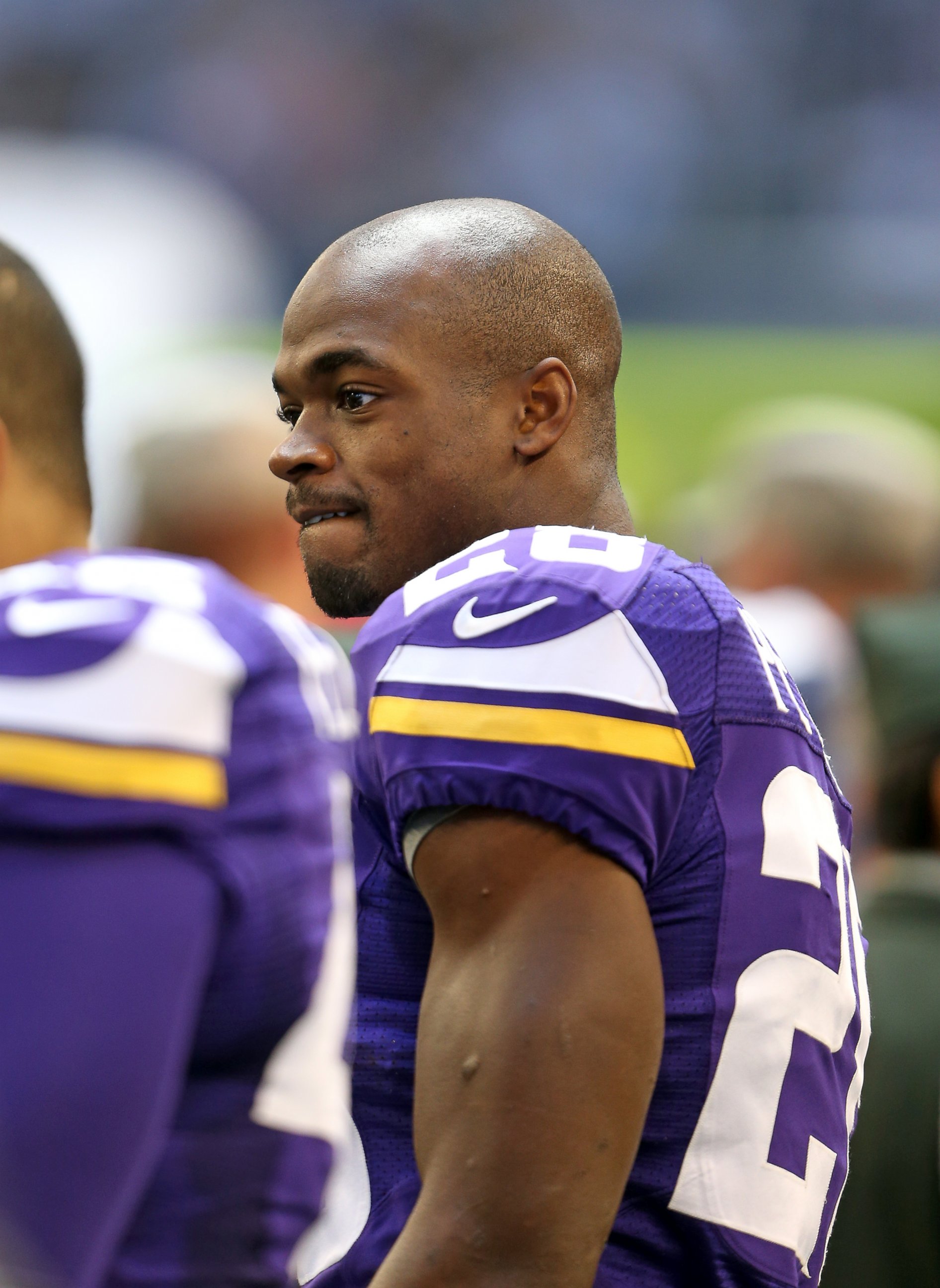 PHOTO: Minnesota Vikings Adrian Peterson (28) is seen during an NFL football game against the Dallas Cowboys at AT&T Stadium in Arlington, Texas in this Nov. 3, 2013, file photo. 