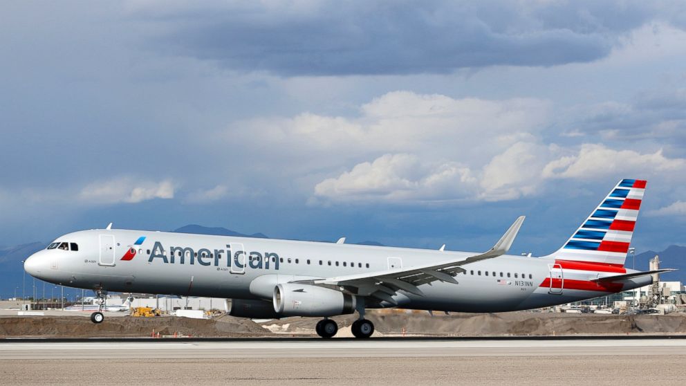 An Airbus A321 (A321-200) jetliner, belonging to American Airlines, lands at McCarran International Airport in Las Vegas, Nevada, March 2, 2015.