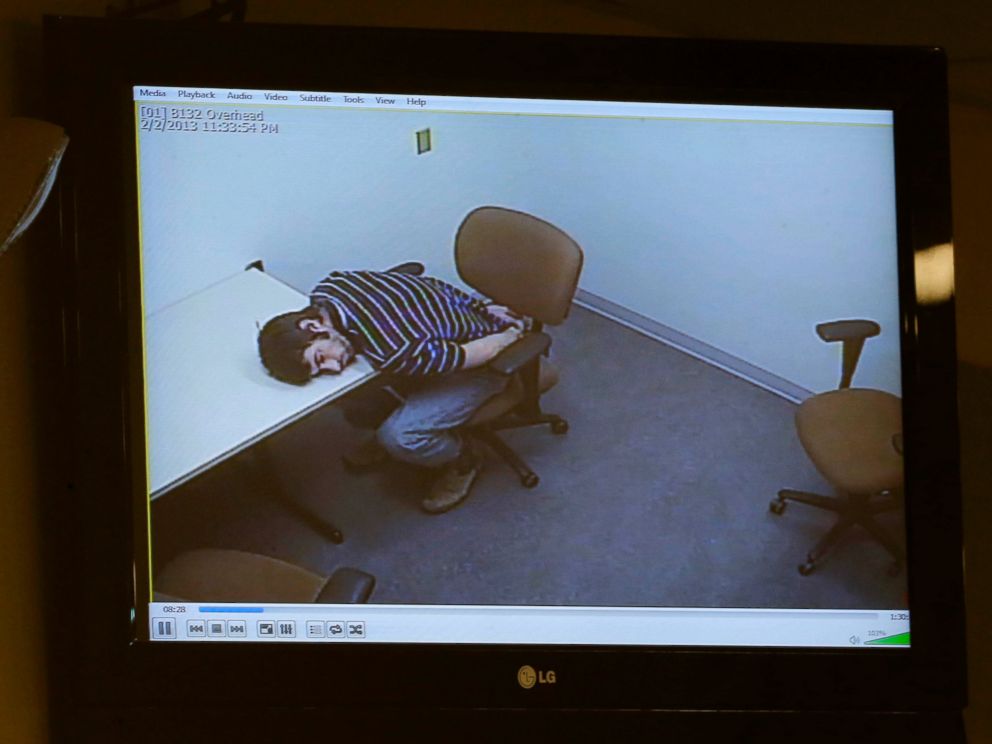 PHOTO: Prosecutors play the tape of the police interview with former Marine Cpl. Eddie Ray Routh at his capital murder trial at the Erath County, Donald R. Jones Justice Center in Stephenville, Texas, Feb. 16, 2015.