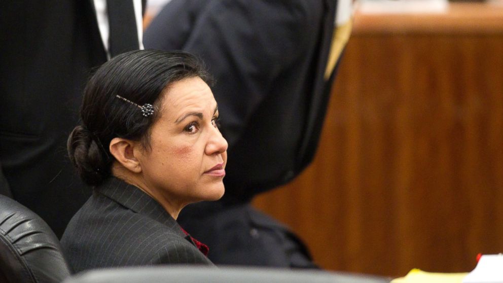 In this March 31, 2014 file photo, Ana Lilia Trujillo, left, sits in the courtroom before opening arguments at her trial in Houston. Trujillo was convicted of murder, April 8, 2014, for fatally stabbing her boyfriend with the stiletto heel of her shoe, hitting him at least 25 times in the face. Prosecutors said Trujillo used her high heel shoe to kill 59-year-old Alf Stefan Andersson during an argument at his Houston condominium.