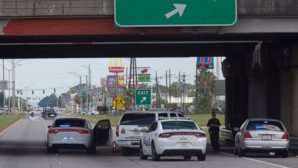 Baton Rouge Police block Airline Highway after police were shot in Baton Rouge, Louisiana, July 17, 2016. 