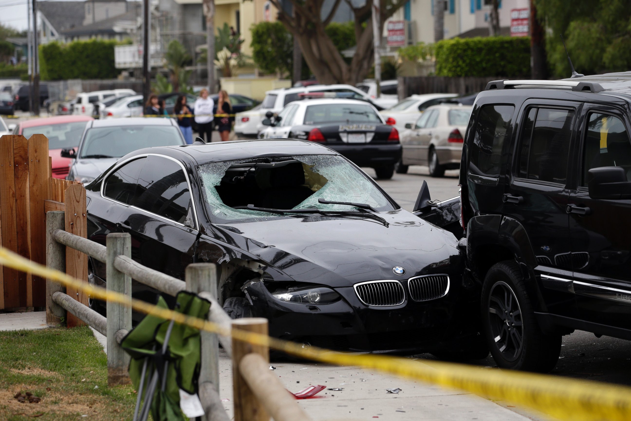 PHOTO: A black BMW sedan driven by a drive-by shooter is seen on Saturday, May 24, 2014, in Isla Vista, Calif. 