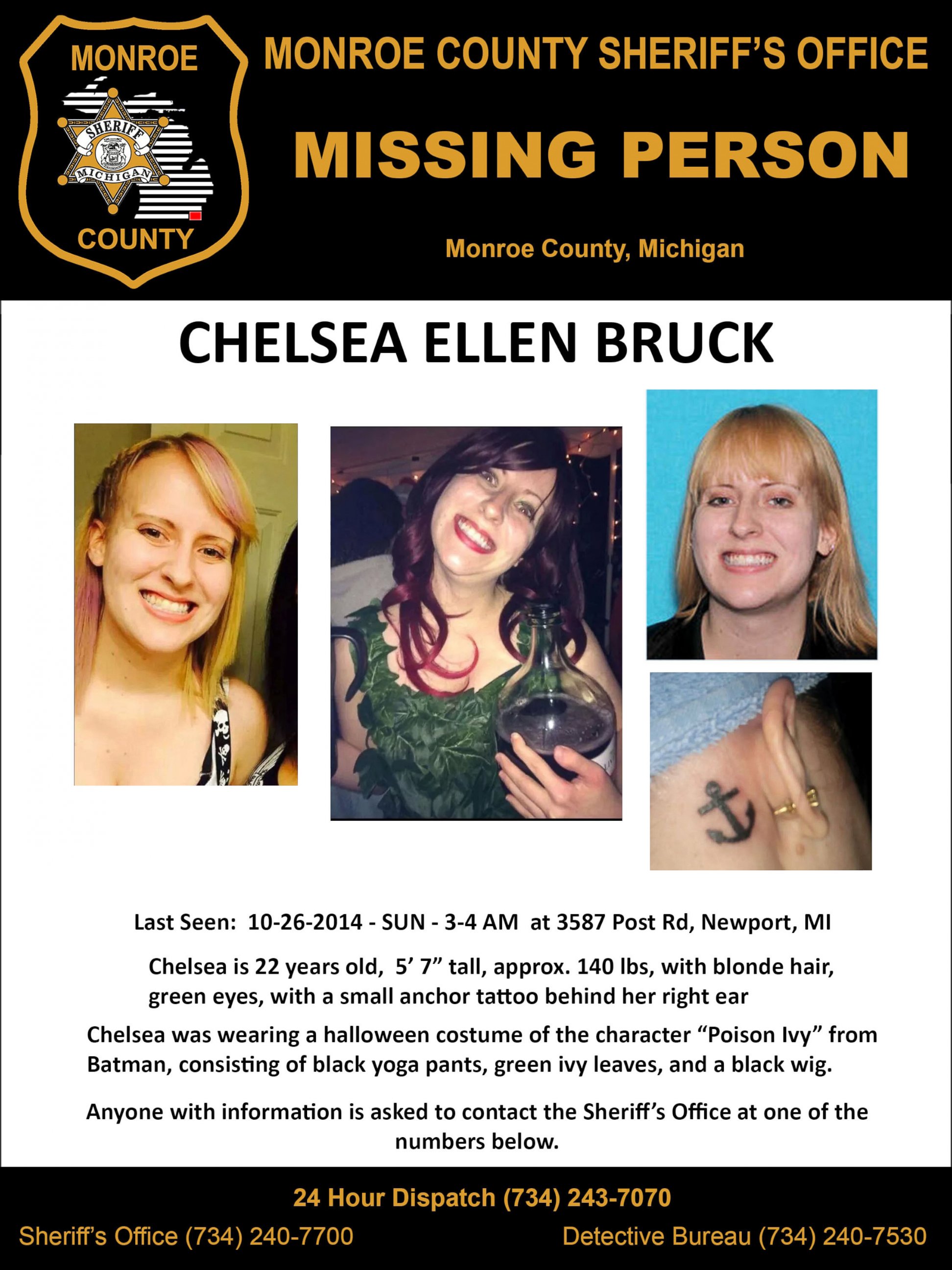 PHOTO: A search poster for Chelsea Bruck, provided by the Monroe County Sheriff's Office, is shown.