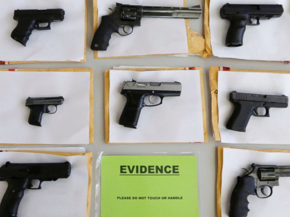 PHOTO: In this July 7, 2014 file photo, Chicago police display some of the thousands of illegal firearms they confiscated during the year in their battle against gun violence in Chicago.