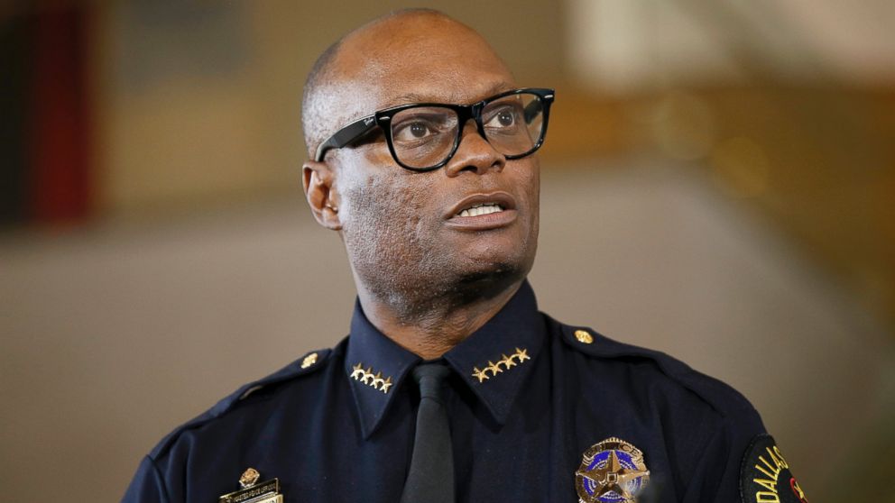 PHOTO: Dallas Police Chief David Brown briefs the media about a shooting at Dallas Police headquarters in Dallas.