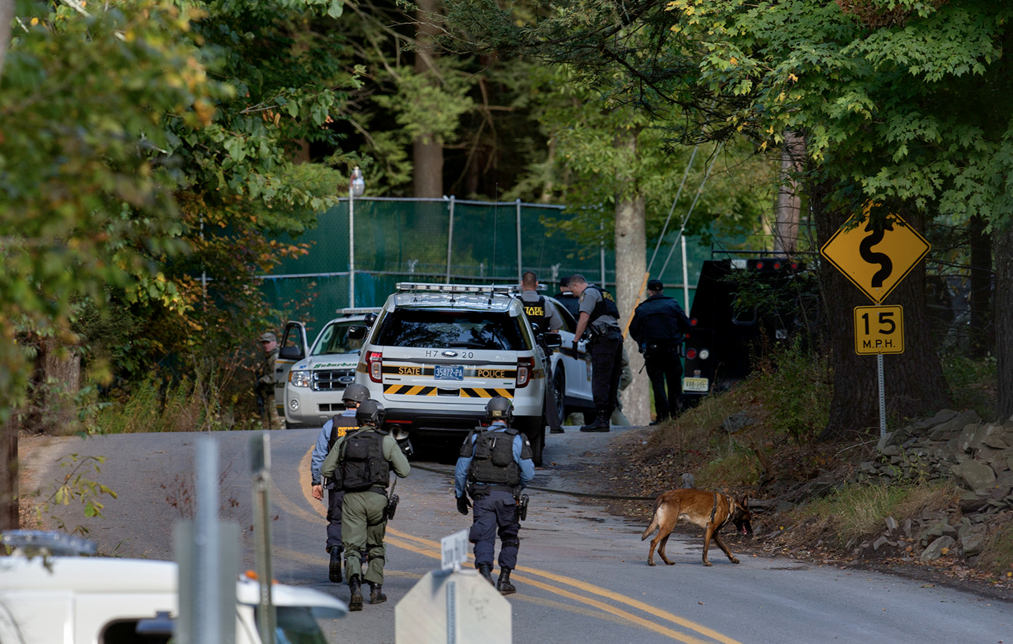 PHOTO: Law enforcement personnel continue their search for Eric Frein, the suspect in the ambush at the Pennsylvania State Police barracks in Blooming Grove, in Monroe County, Pa.