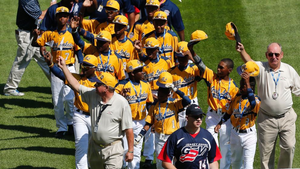 The Jackie Robinson West Little League baseball team from Chicago participates in the opening ceremony of the 2014 Little League World Series tournament in South Williamsport, Pa. on Aug. 14, 2014.