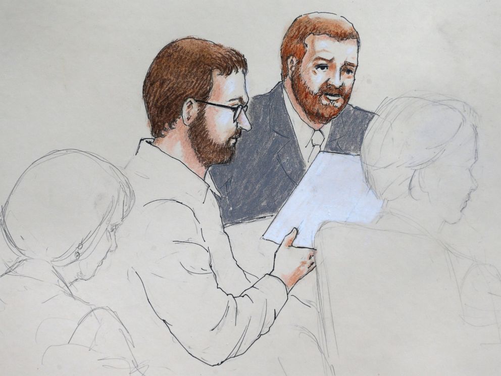 PHOTO: Aurora theater shooting defendant James Holmes, center left, and defense attorney Daniel King sit in court at the Arapahoe County Justice Center on the first day of Holmes' trial, in Centennial, Colo.