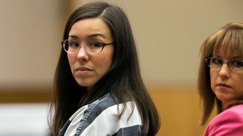 PHOTO: Jodi Arias, left, looks on next to her attorney, Jennifer Willmott, right, during her sentencing in Maricopa County Superior Court, April 13, 2015 in Phoenix. 