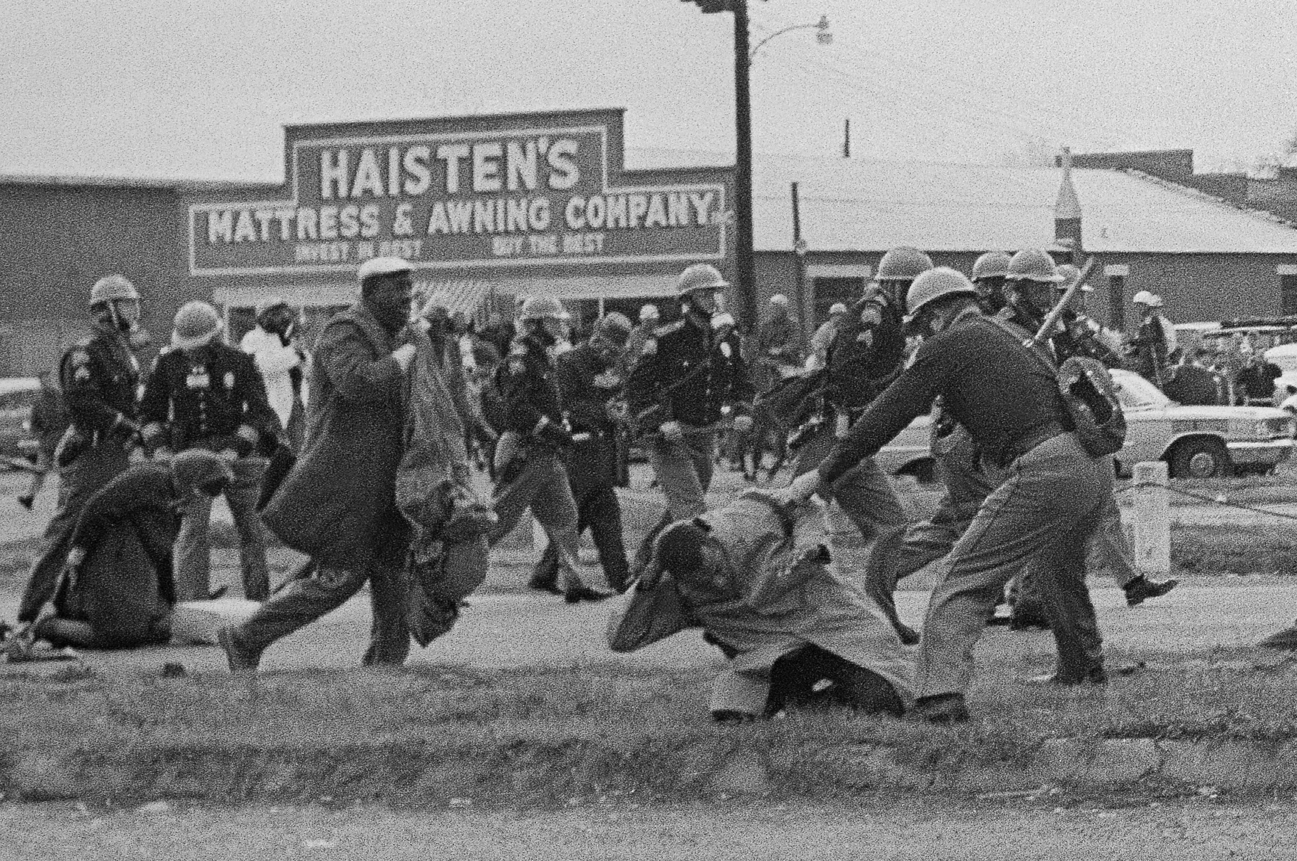 PHOTO: State troopers swing billy clubs to break up a civil rights voting march in Selma, Ala., March 7, 1965. John Lewis, chairman of the Student Nonviolent Coordinating Committee, in the foreground, is being beaten by a state trooper. 