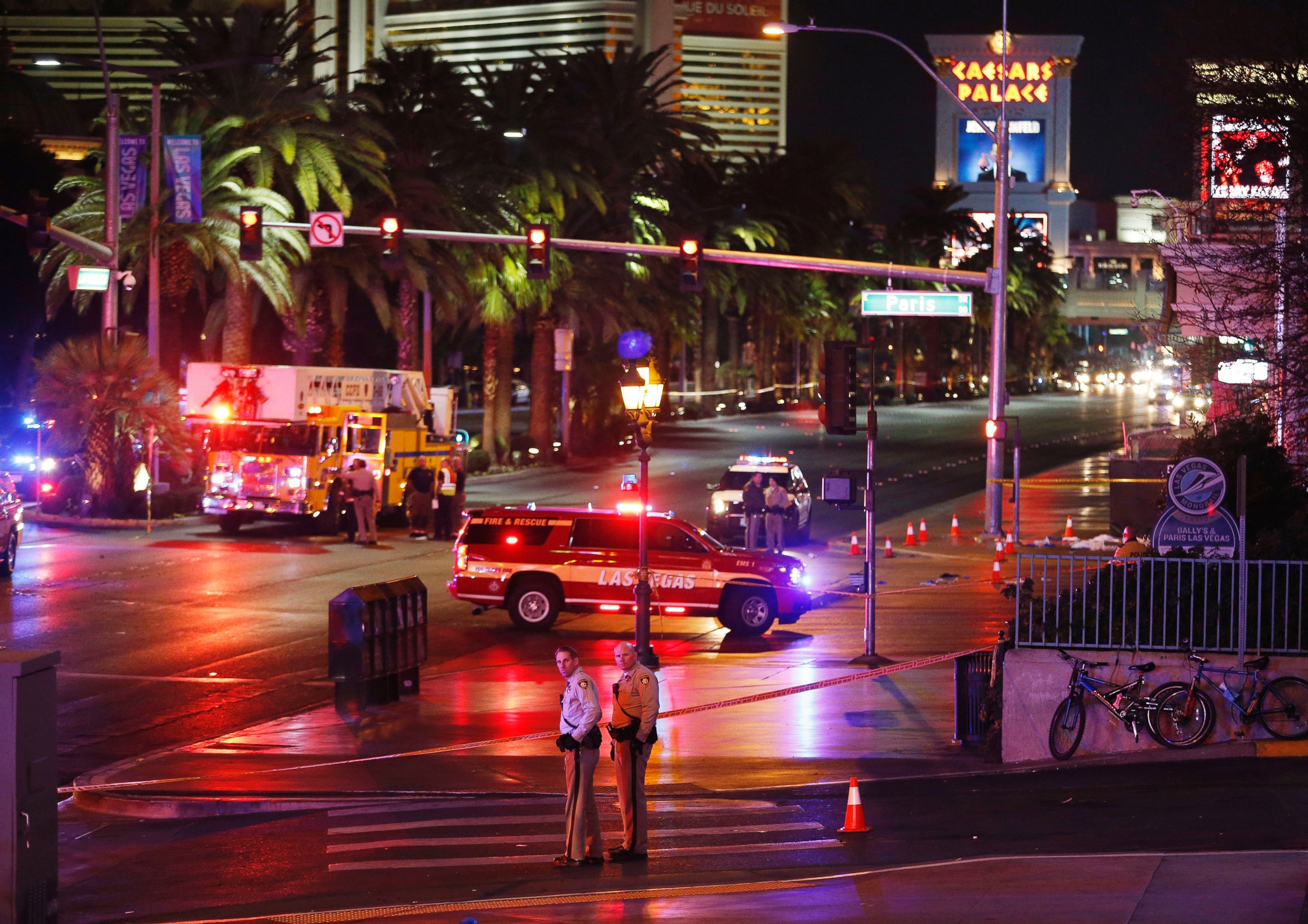 PHOTO: Police and emergency crews respond to the scene of a car accident along Las Vegas Boulevard, Dec. 20, 2015, in Las Vegas. 