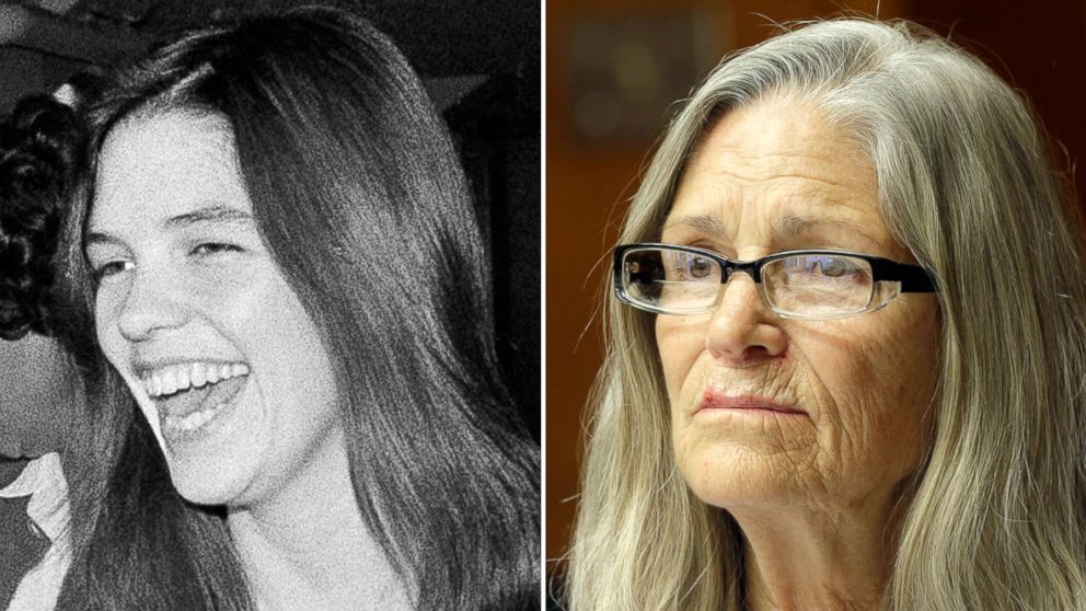 Leslie Van Houten burst out laughing as she came within range of news cameras en route to court in Los Angeles, August, 1970. | Leslie Van Houten is seen during a hearing before the California Board of Parole Hearings at the California Institution for Women in Chino, Calif., April 14, 2016. 