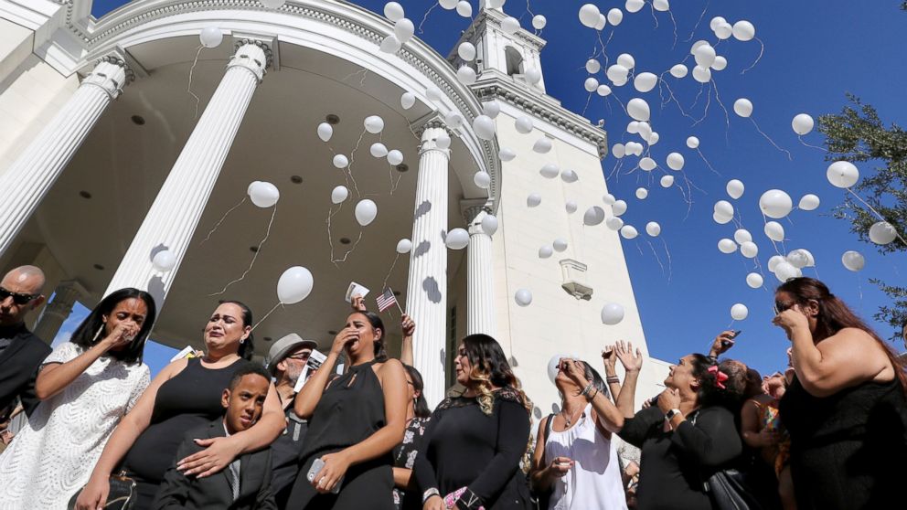 PHOTO: Family members release 49 white balloons at the funeral of Pulse shooting victim Brenda Lee Marquez McCool at First United Methodist Church in downtown Orlando, June 20, 2016.