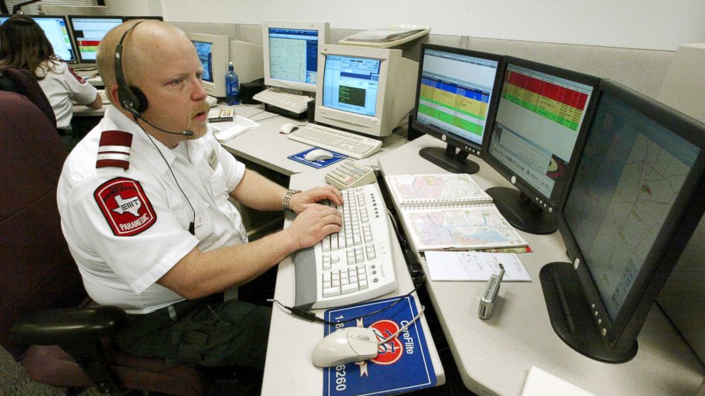 PHOTO: A MedStar dispatcher answers a call, March 17, 2005. 