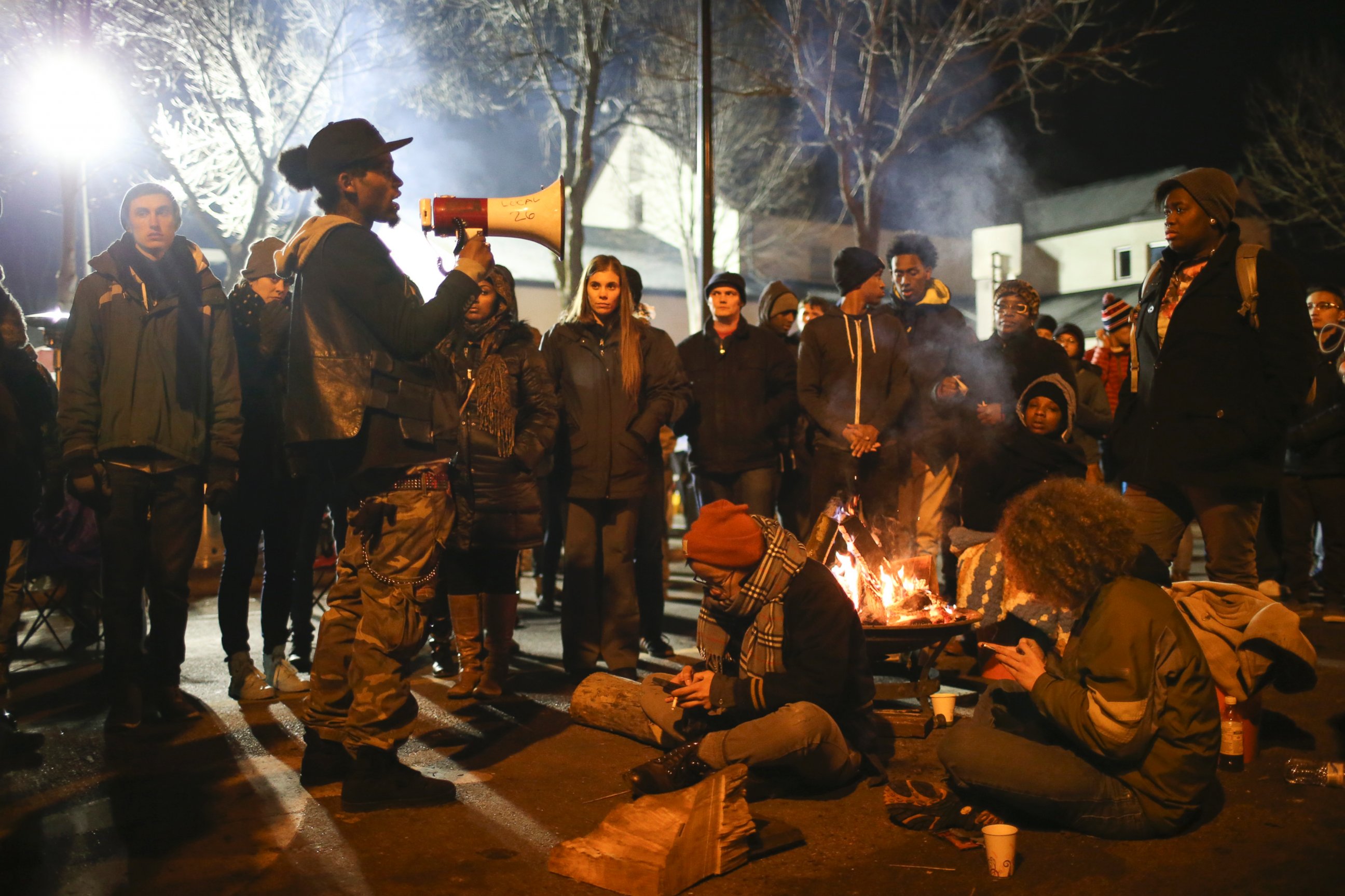 PHOTO: A demonstrator speaks near the Minneapolis Police 4th Precinct in Minneapolis, Nov. 24, 2015. 
