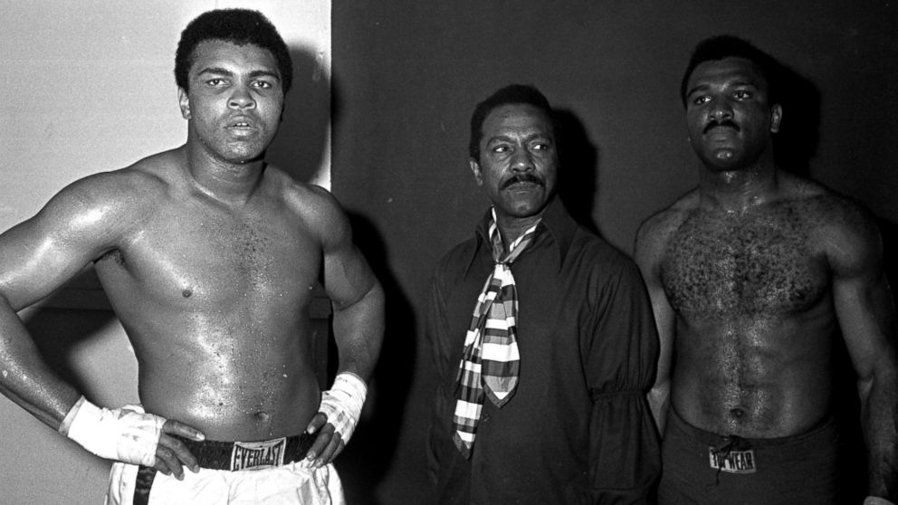 PHOTO: Boxing champion Muhammad Ali, his father Cassius Clay, Sr., and his brother Rahaman Ali, are shown at his training camp in Miami Beach, Fla., Feb. 9, 1971. 