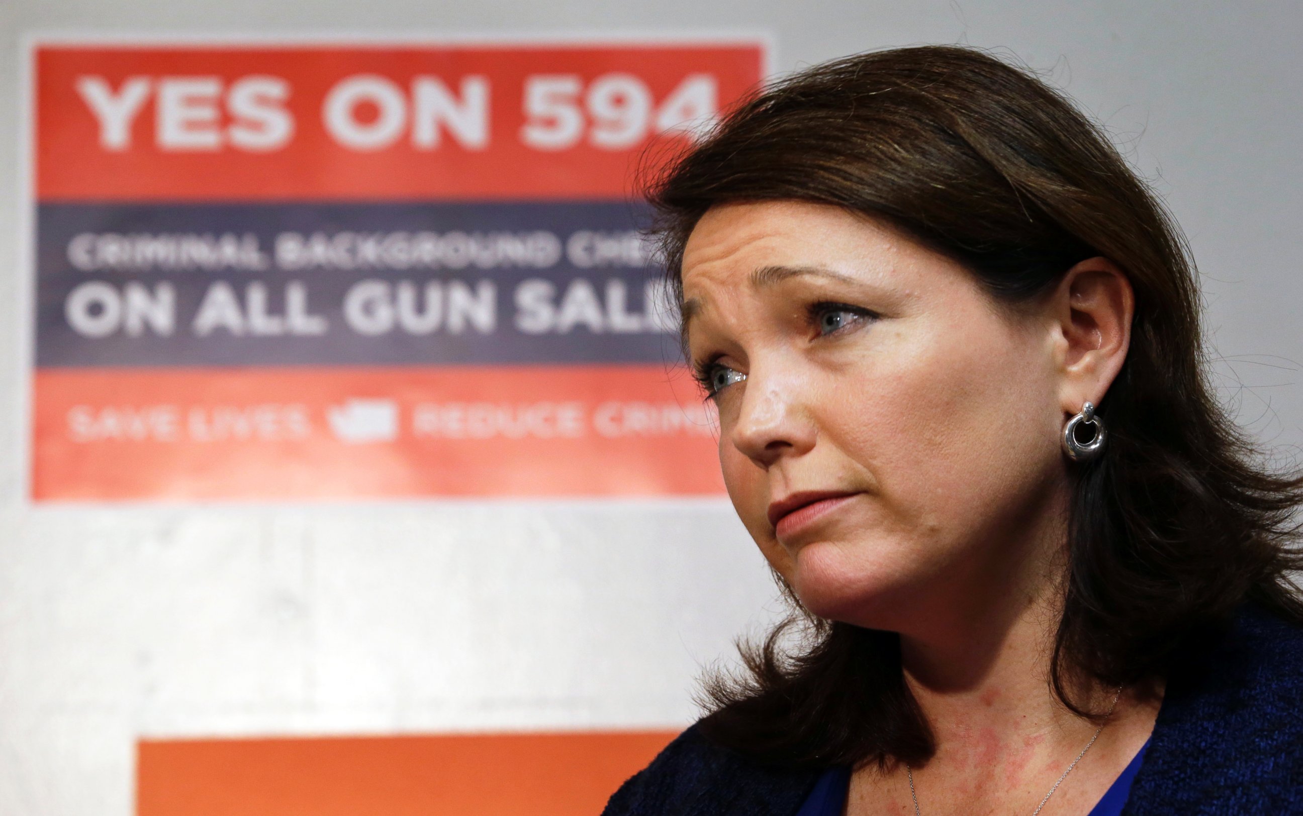 PHOTO: Nicole Hockley is interviewed before working at a phone bank in support of Washington's Initiative 594, a measure seeking universal background checks on gun sales and transfers, Oct. 27, 2014, in Seattle.