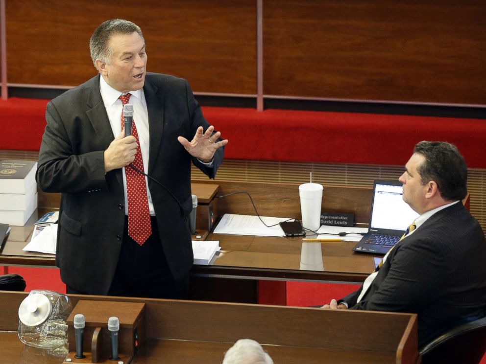 PHOTO: Rep. Paul Stam, R-Wake, speaks on the House floor as North Carolina lawmakers gather for a special session, March 23, 2016, in Raleigh, N.C.