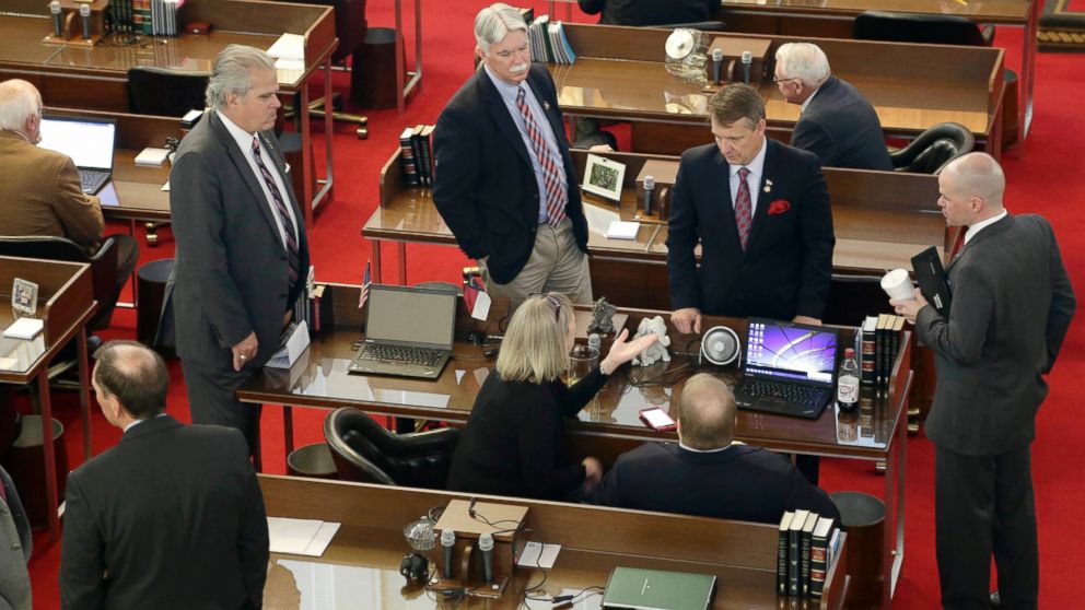 North Carolina lawmakers gather on the House floor for a special session, March 23, 2016, in Raleigh, N.C. to consider stopping a new Charlotte ordinance set to take effect April 1 that gives protections to transgender people to use the restroom of their gender identity.