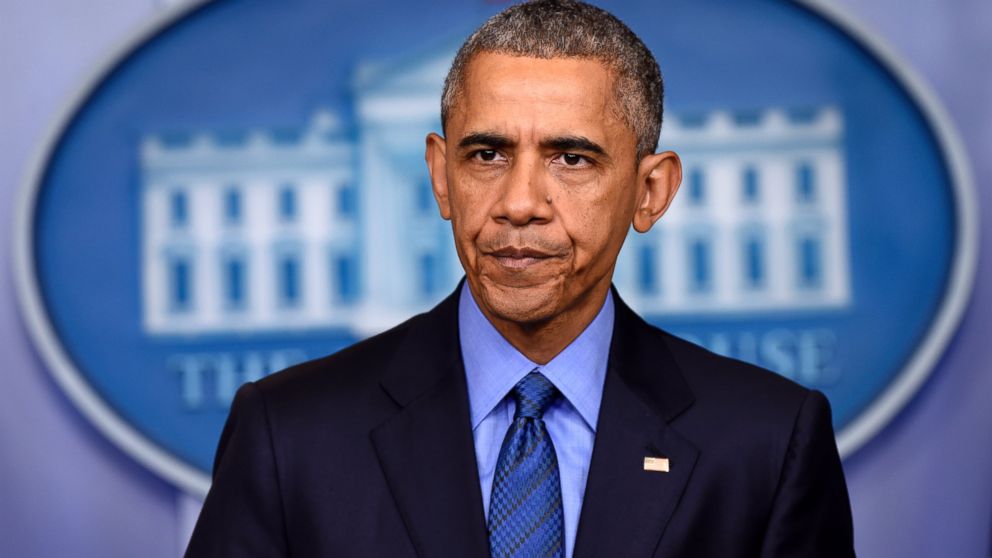 President Barack Obama pauses while speaking in the Brady Press Briefing Room of the White House in Washington, June 18, 2015, on the church shooting in Charleston, S.C.