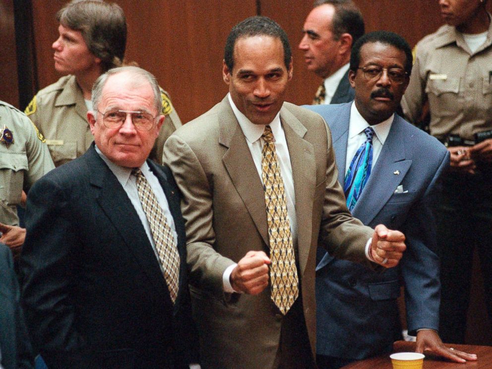 PHOTO: In this Oct. 3, 1995 file photo, O.J. Simpson reacts as he is found not guilty of murdering his ex-wife Nicole Brown Simpson and her friend Ron Goldman, at the Criminal Courts Building in Los Angeles.