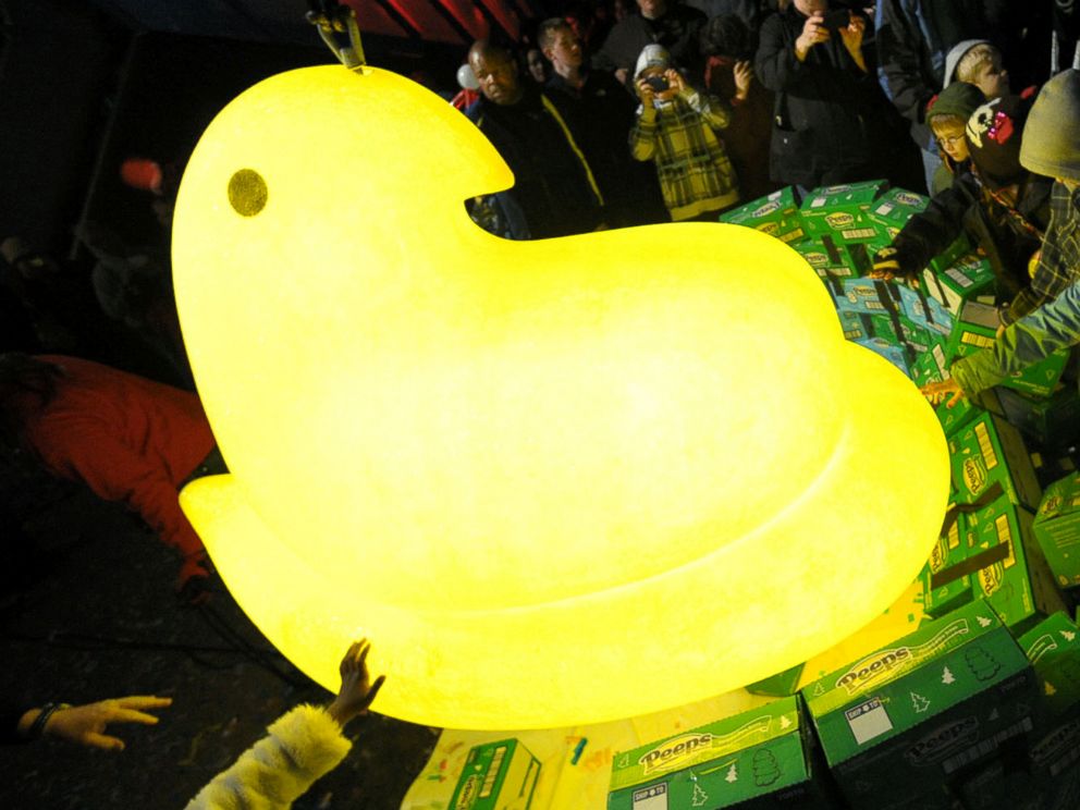 PHOTO: Children gather around a large Peep after it was dropped during a New Year's Eve celebration, Dec. 31, 2011, at the Levitt Pavillion on the Steelstacks Campus in Bethlehem, Pa.