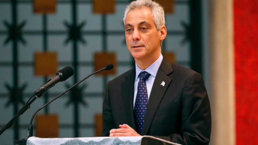 Chicago Mayor Rahm Emanuel speaks at the funeral service for Chicago firefighter Daniel Capuano,Dec. 18, 2015, at St. Rita High School's chapel in Chicago.