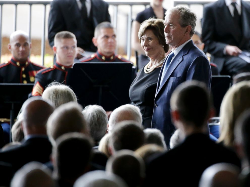 PHOTO: Former President George W. Bush and Laura Bush arrive for the funeral service for Nancy Reagan at the Ronald Reagan Presidential Library, March 11, 2016 in Simi Valley, Calif.
