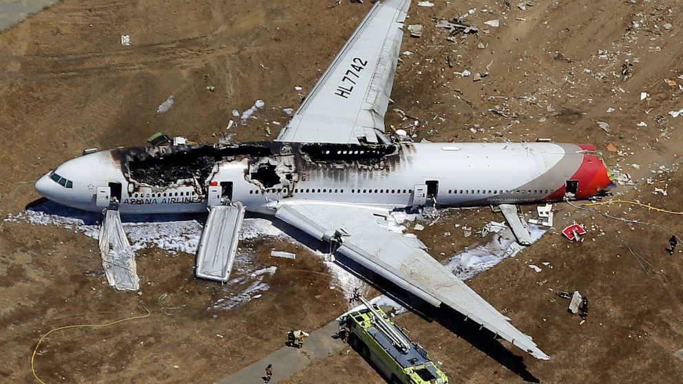 Asiana Flight 214 lies on the ground after it crashed at the San Francisco International Airport, in San Francisco, July 6, 2013.