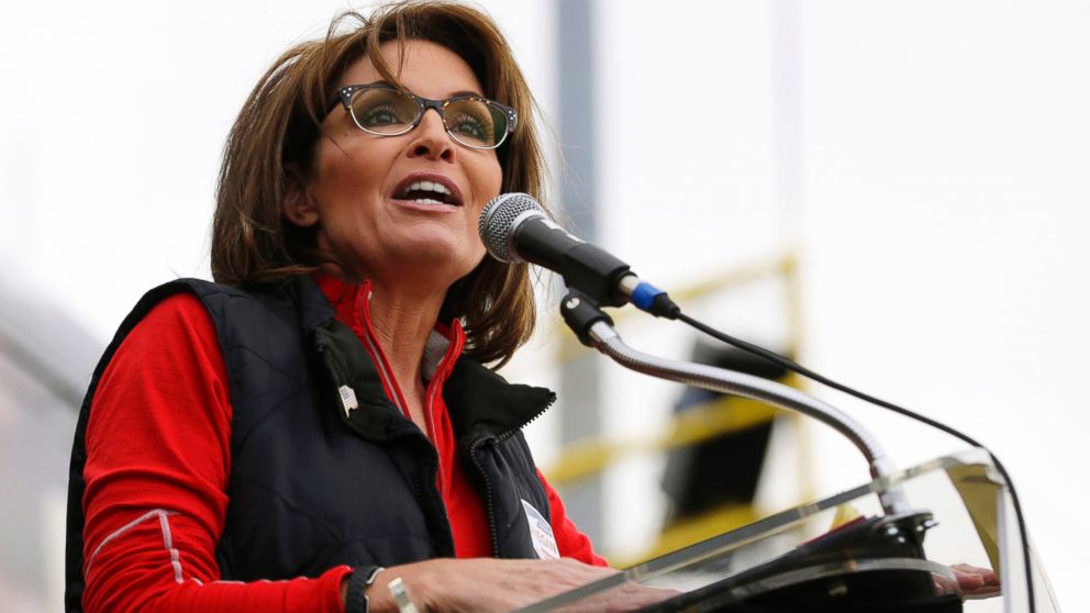 Former Alaska Gov. Sarah Palin speaks during a rally in New Egypt, N.J. 