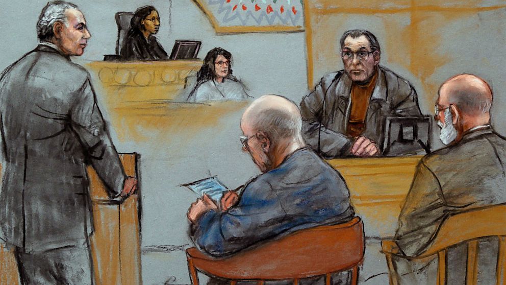This courtroom sketch depicts Stephen "The Rifleman" Flemmi on the witness stand during Bulger's racketeering and murder trial at U.S. District Court in Boston, July 19, 2013. 