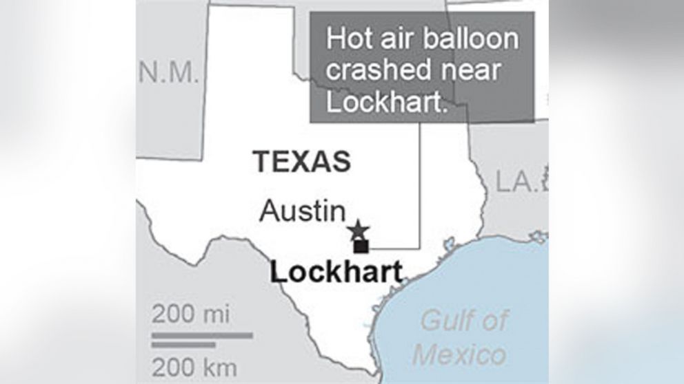 PHOTO: 	Federal officials say a hot air balloon carrying at least 16 people caught on fire and crashed in Central Texas, July 30, 2016.
