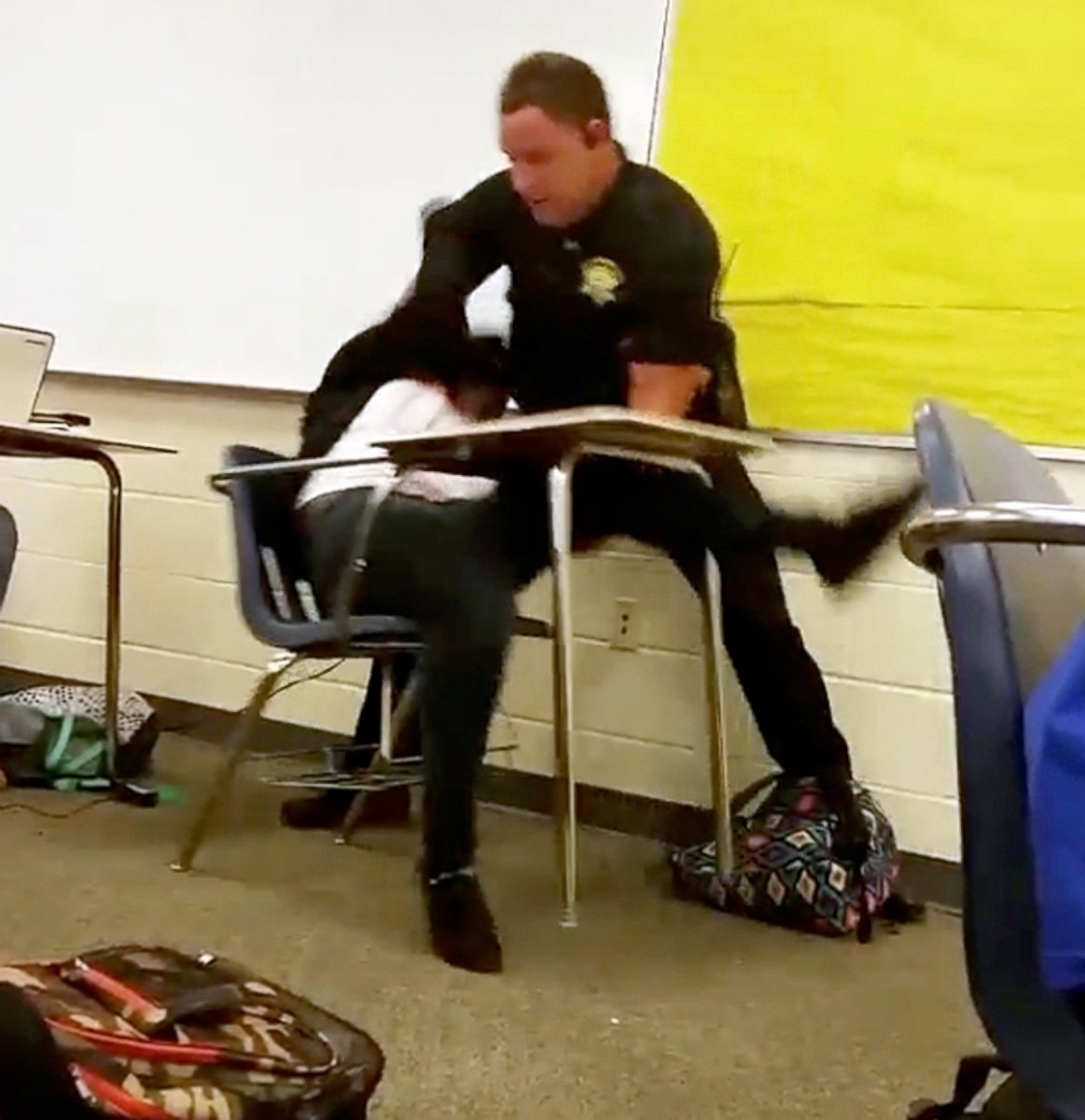 PHOTO:In a photo made from video taken by a Spring Valley High School student, Senior Deputy Ben Fields is seen here inside a classroom on Oct, 26, 2015, in Columbia S.C.  