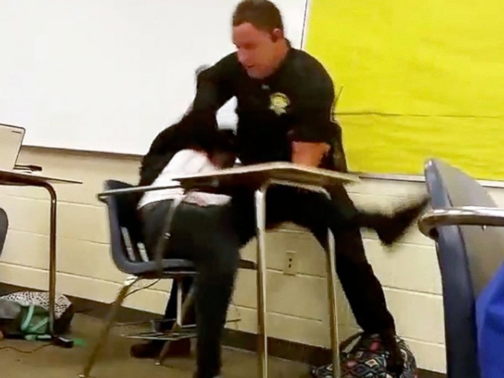 PHOTO:In a photo made from video taken by a Spring Valley High School student, Senior Deputy Ben Fields is seen here inside a classroom on Oct, 26, 2015, in Columbia S.C.