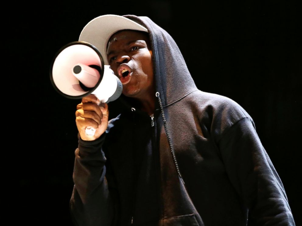 PHOTO: Amir Randall, playing Trayvon Martin, acts out a scene during a rehearsal for The Ballad of Trayvon Martin at the New Freedom Theatre in Philadelphia, May 10, 2016.