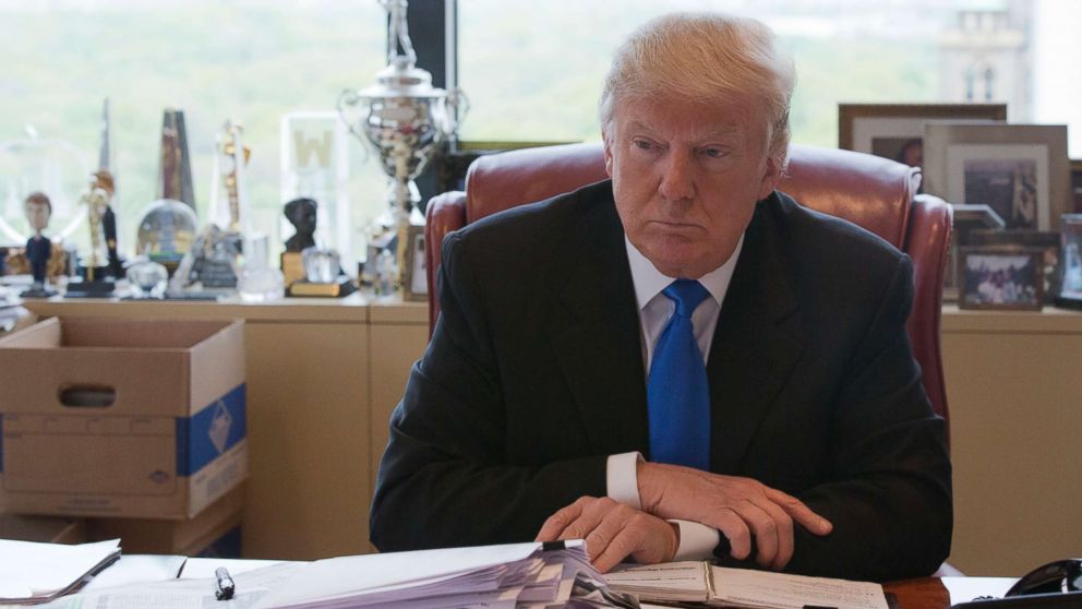 PHOTO: Donald Trump is photographed during an interview with The Associated Press in his office at Trump Tower in New York, May 10, 2016.
